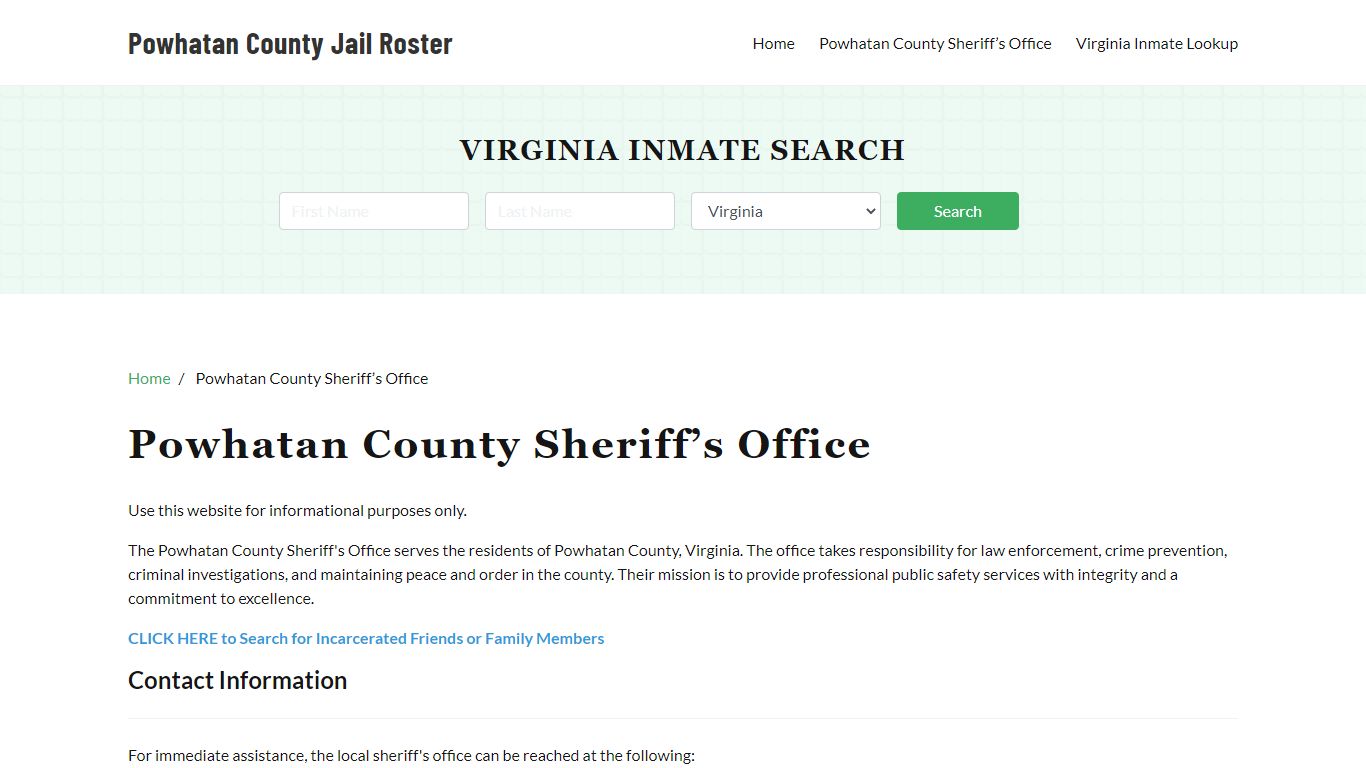 Powhatan County Sheriff Office, VA, Arrest Warrants Search