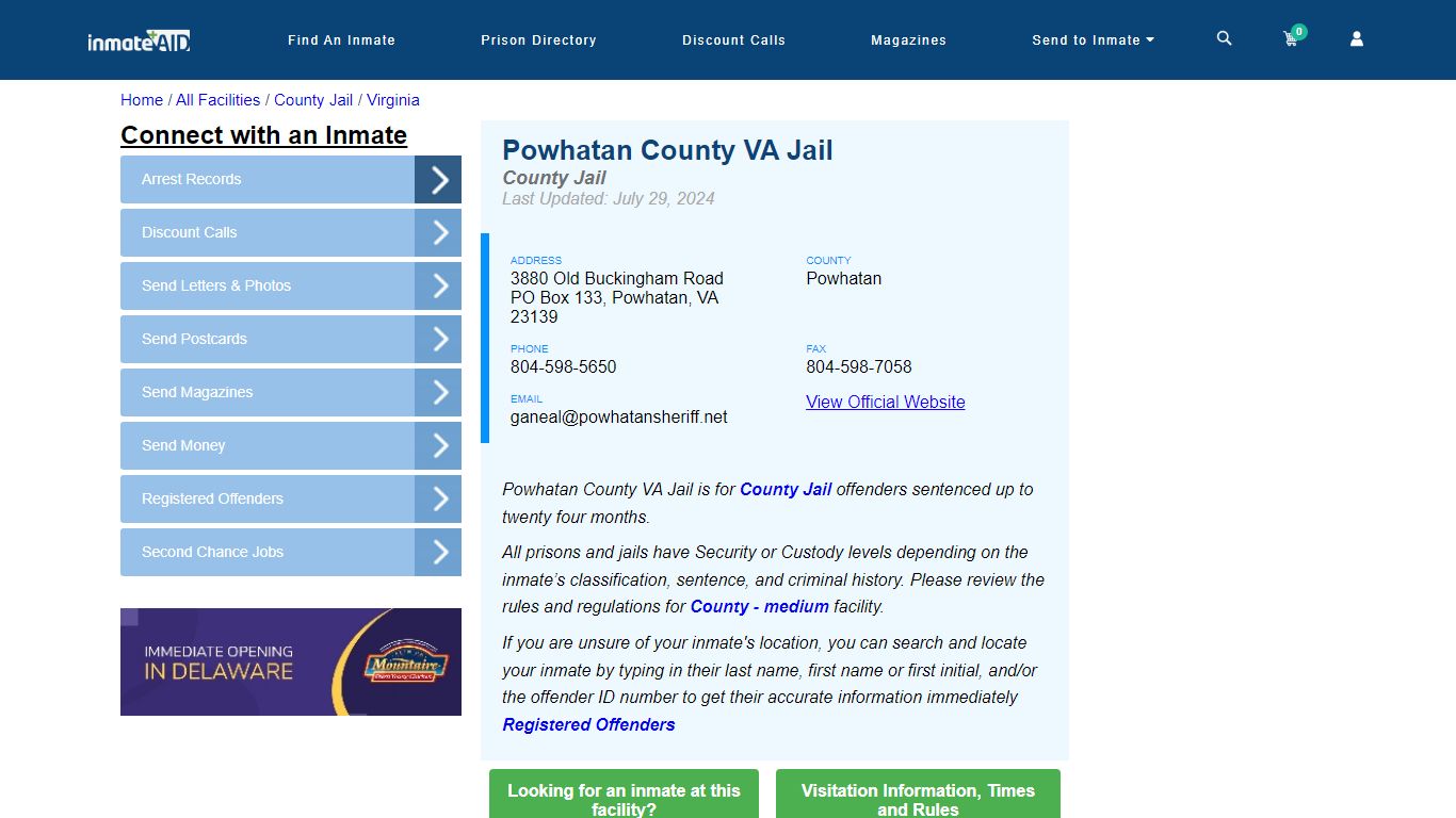 Powhatan County VA Jail - Inmate Locator